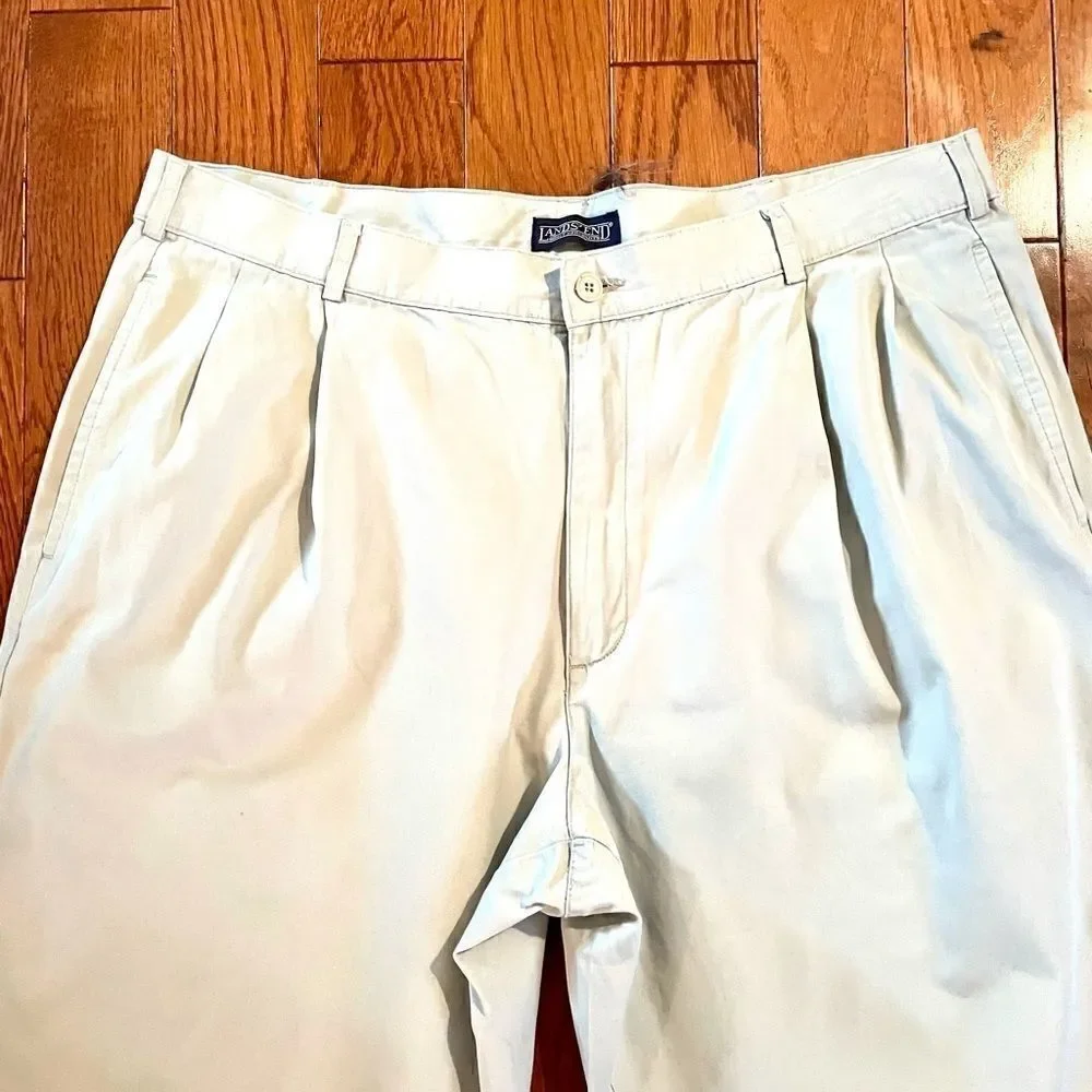 CREAM LANDS END PLEATED FRONT CUFFED PANT 38R
